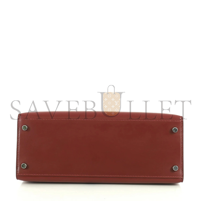 H**mes kelly 25 box bordeaux with palladium hardware (25*17*7cm)